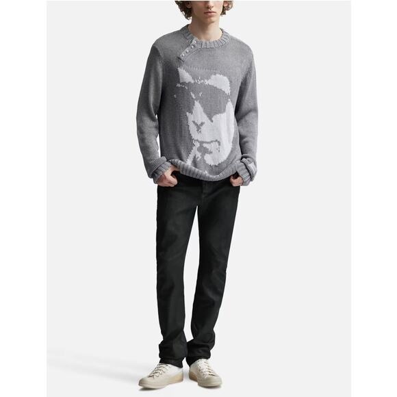 Midnight Studios Shane Gonzalez Men's Silver Baby Face Sweater Size M - Picture 1 of 11